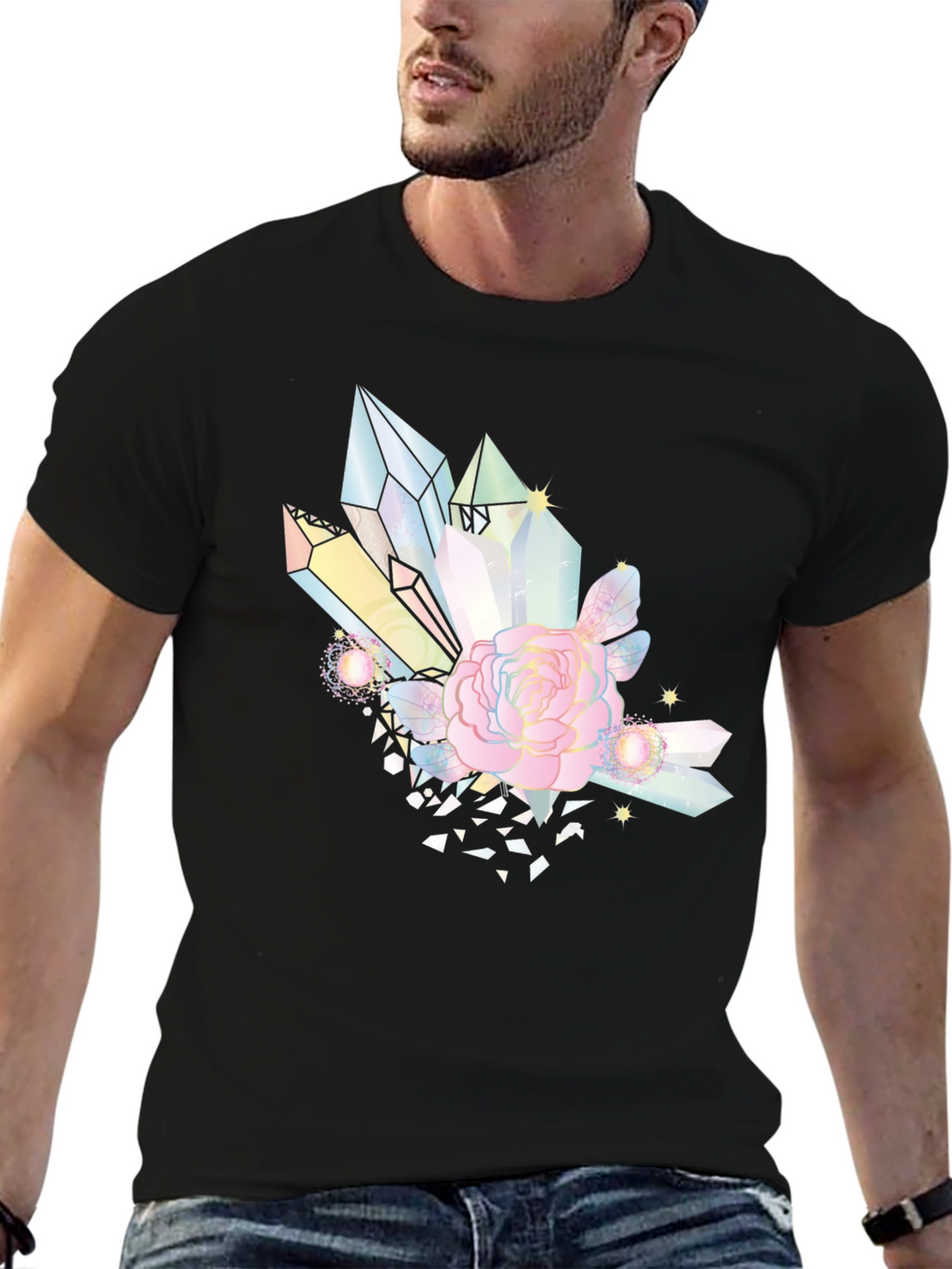 Crystal & Rose Graphic Tee - Stylish Black T-Shirt