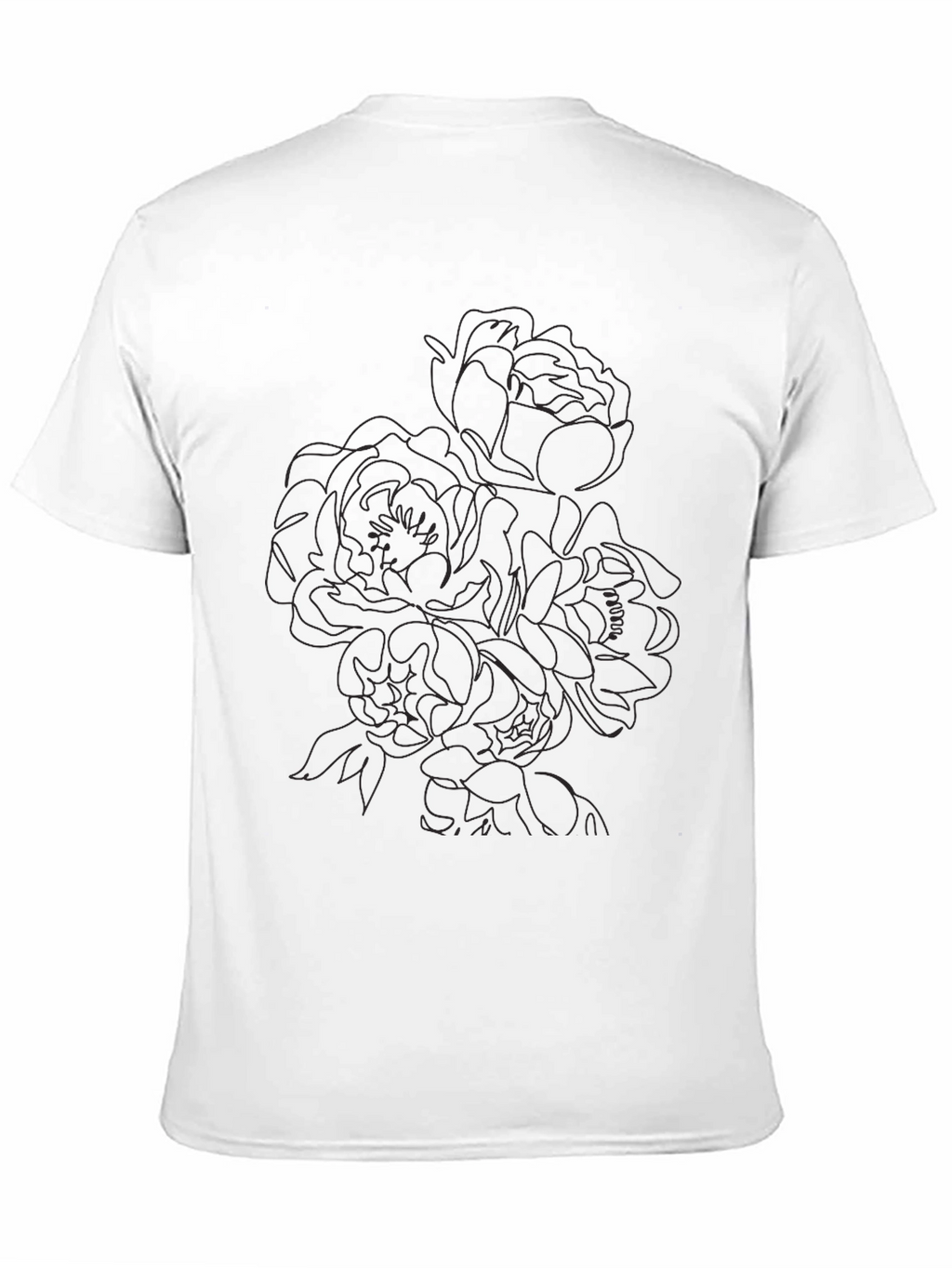 Black Floral Line Art T-Shirt