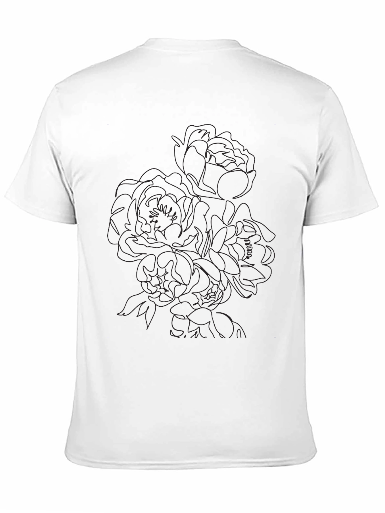 Black Floral Line Art T-Shirt