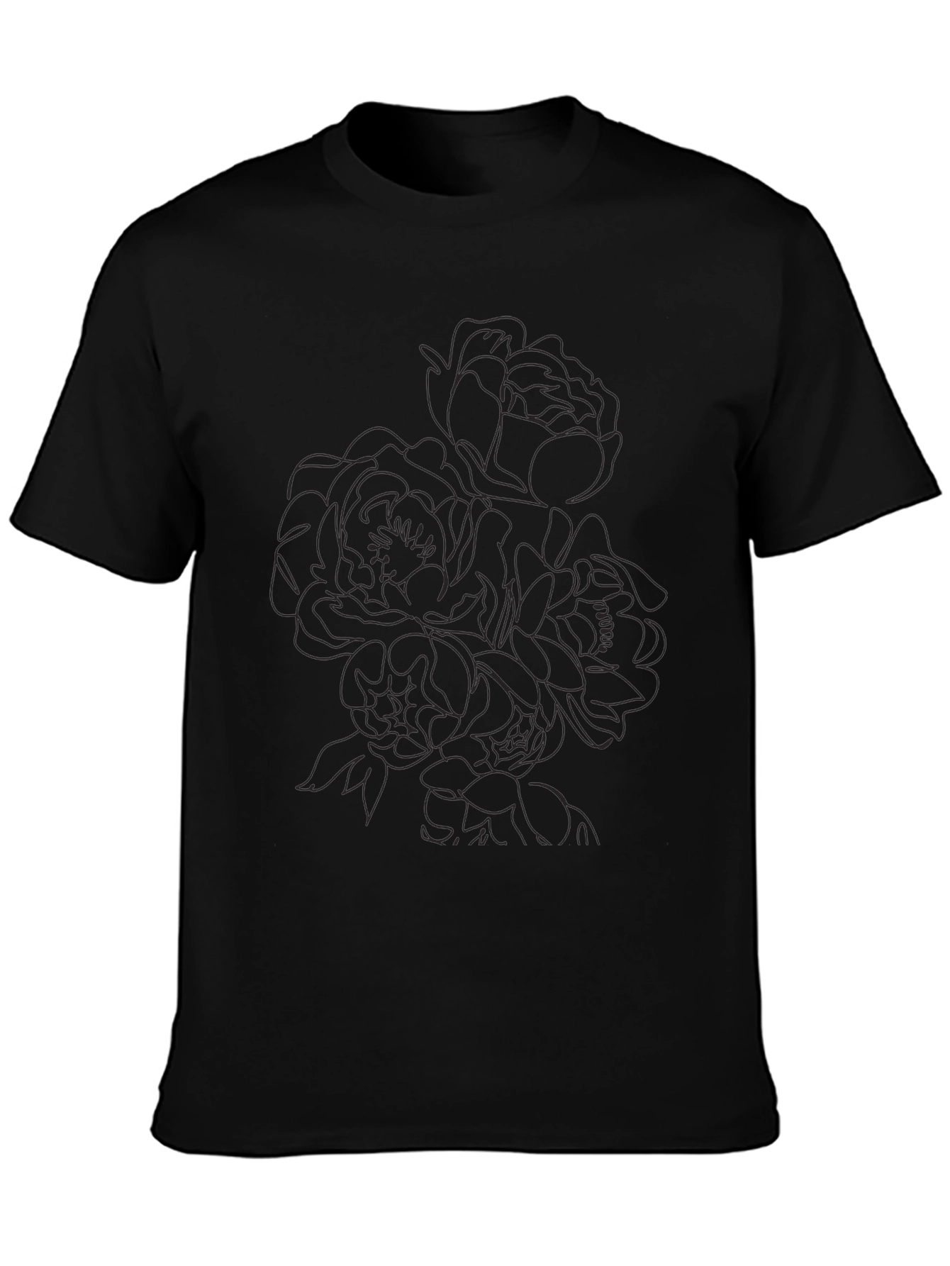 Black Floral Line Art T-Shirt