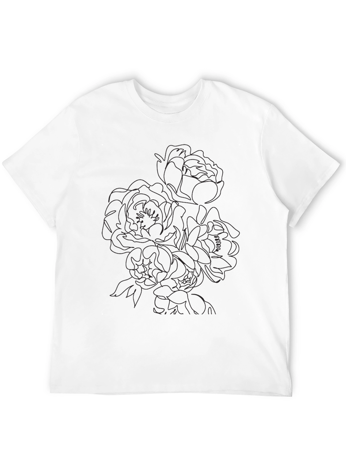 Black Floral Line Art T-Shirt