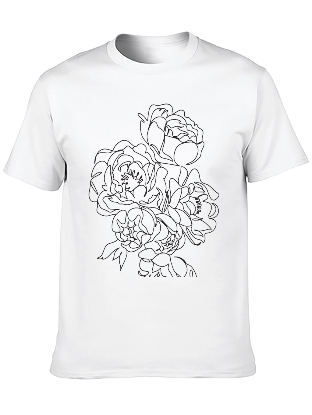 Black Floral Line Art T-Shirt