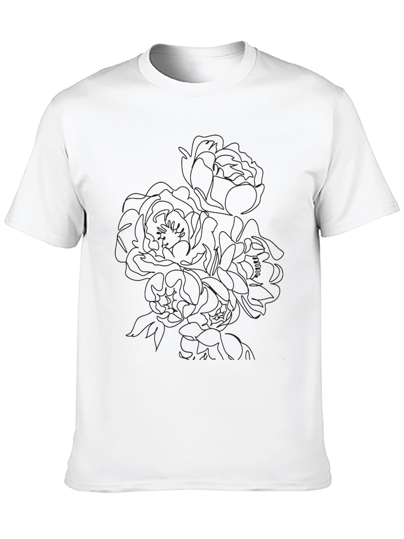 Black Floral Line Art T-Shirt