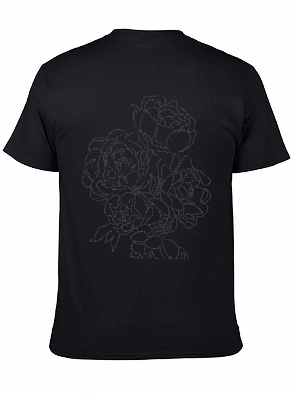 Black Floral Line Art T-Shirt