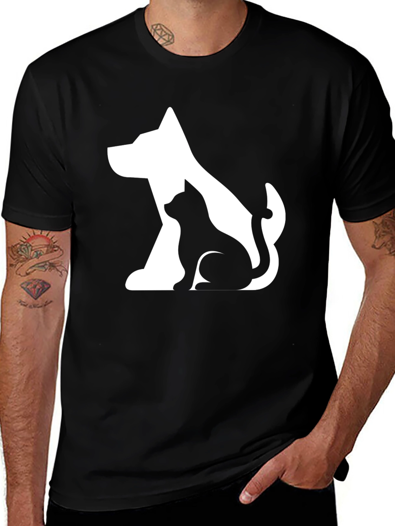 Dog & Cat Graphic Black T-Shirt