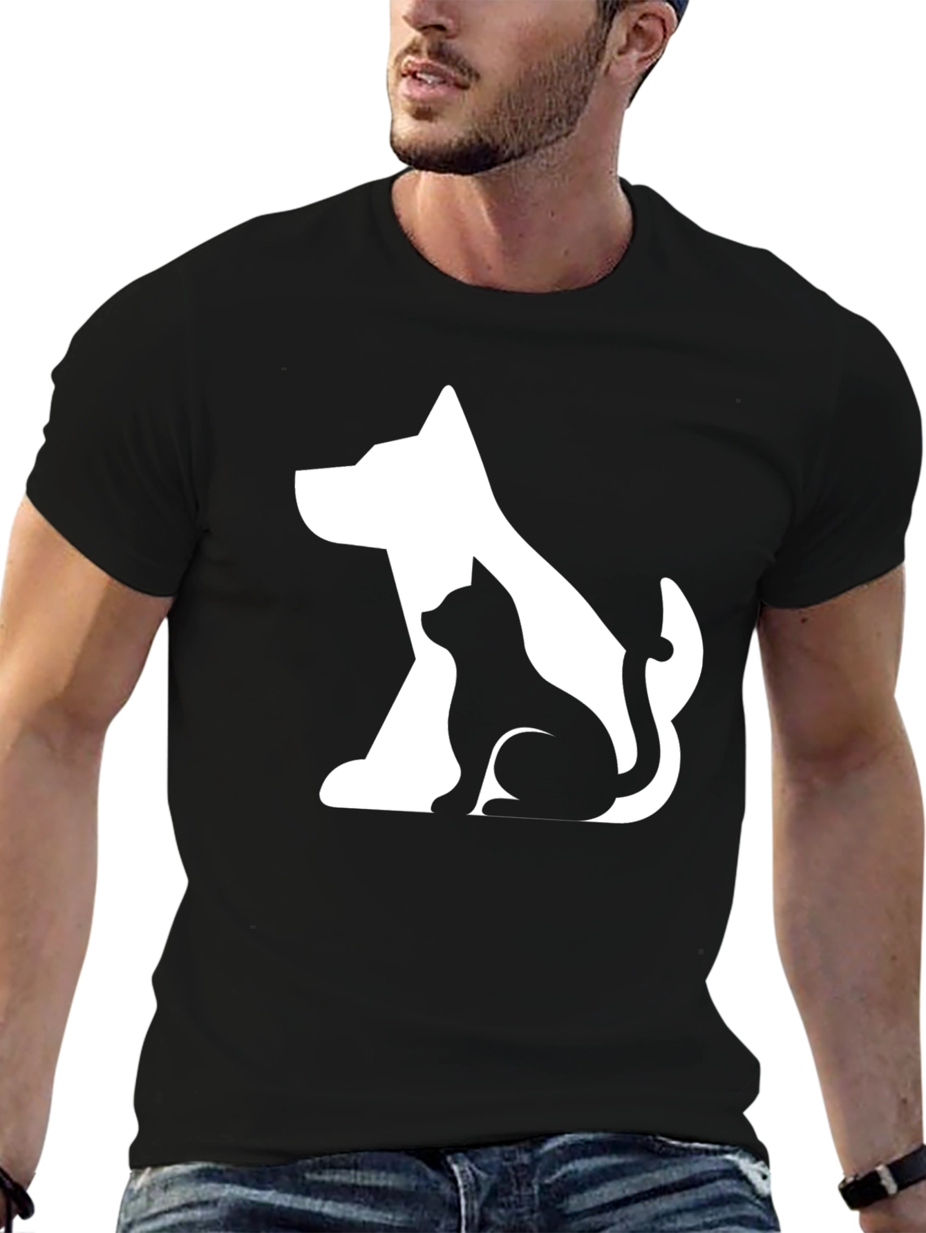 Dog & Cat Graphic Black T-Shirt