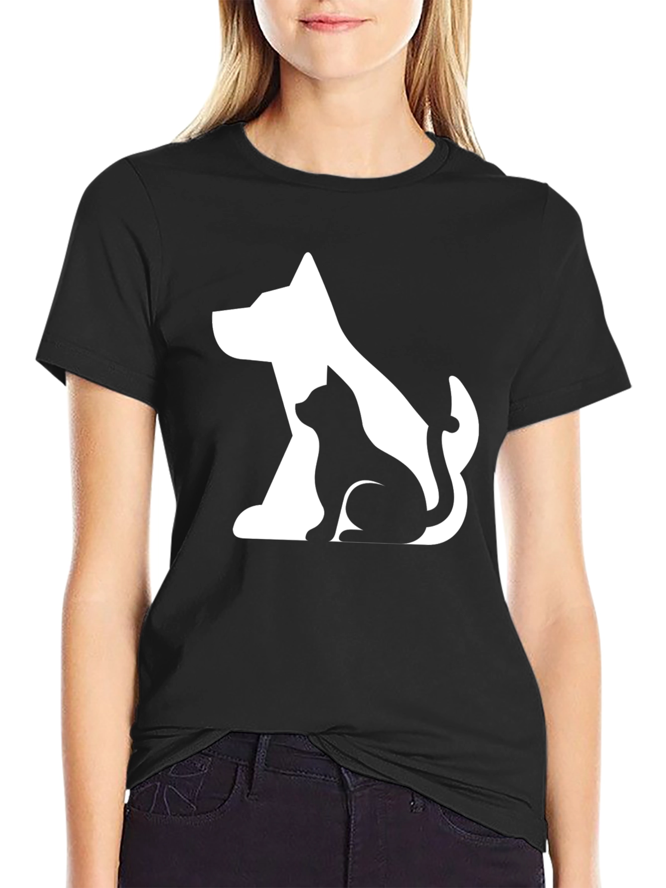 Dog & Cat Graphic Black T-Shirt