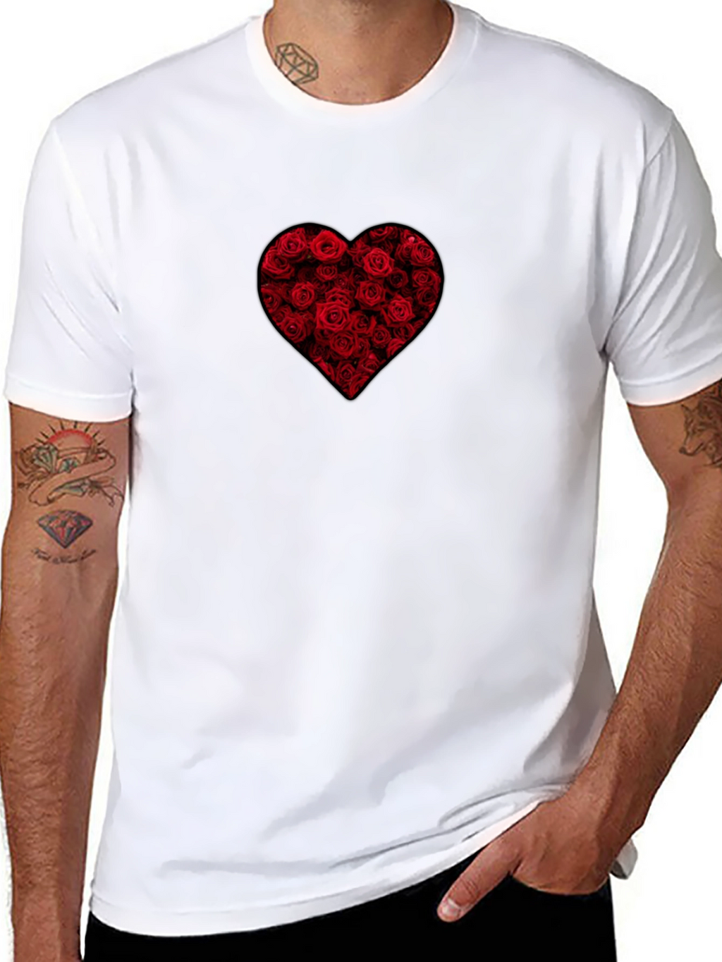 Rose Heart Graphic Tee - Black Cotton Shirt