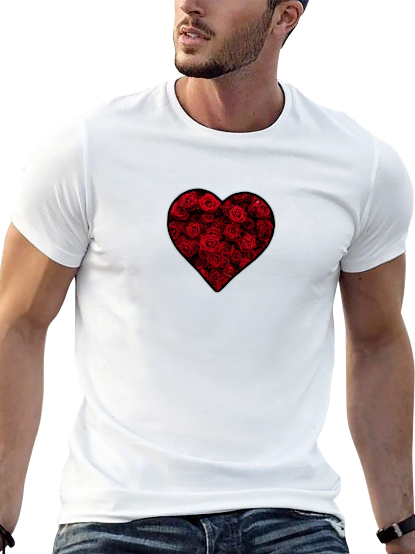 Rose Heart Graphic Tee - Black Cotton Shirt