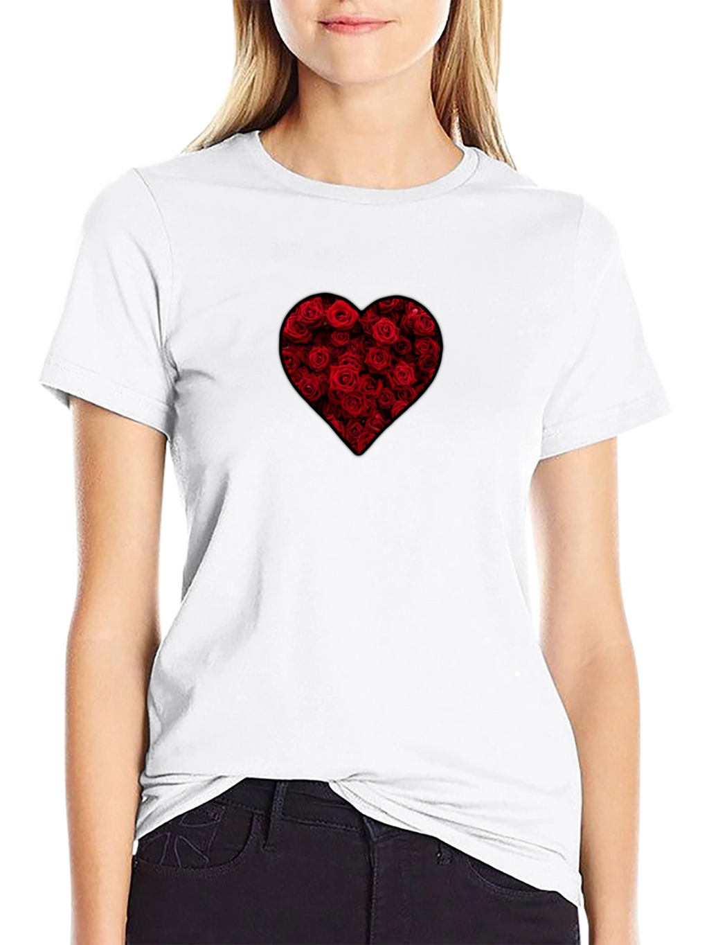 Rose Heart Graphic Tee - Black Cotton Shirt