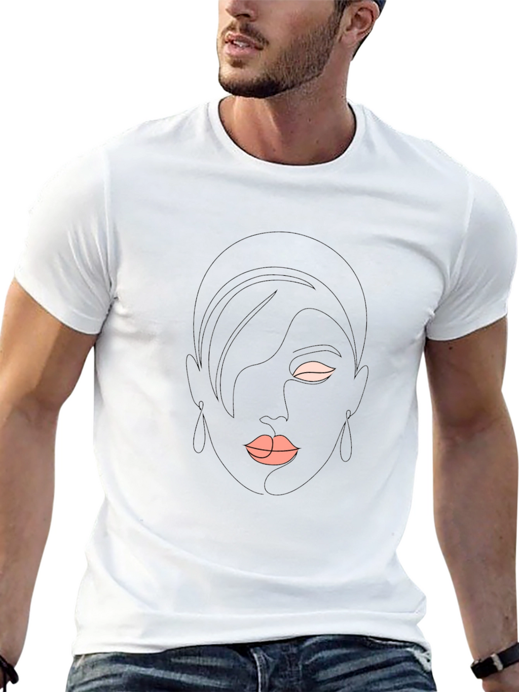 Abstract Face Line Art Black T-Shirt