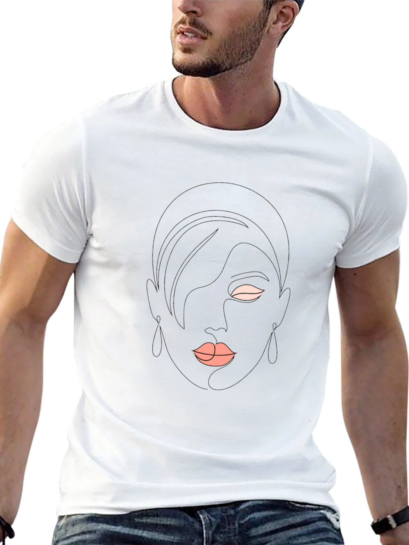 Abstract Face Line Art Black T-Shirt