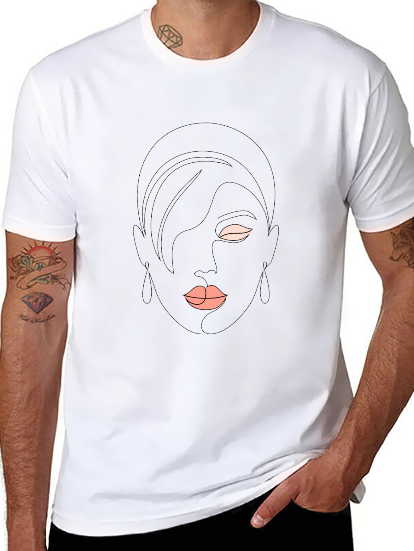 Abstract Face Line Art Black T-Shirt