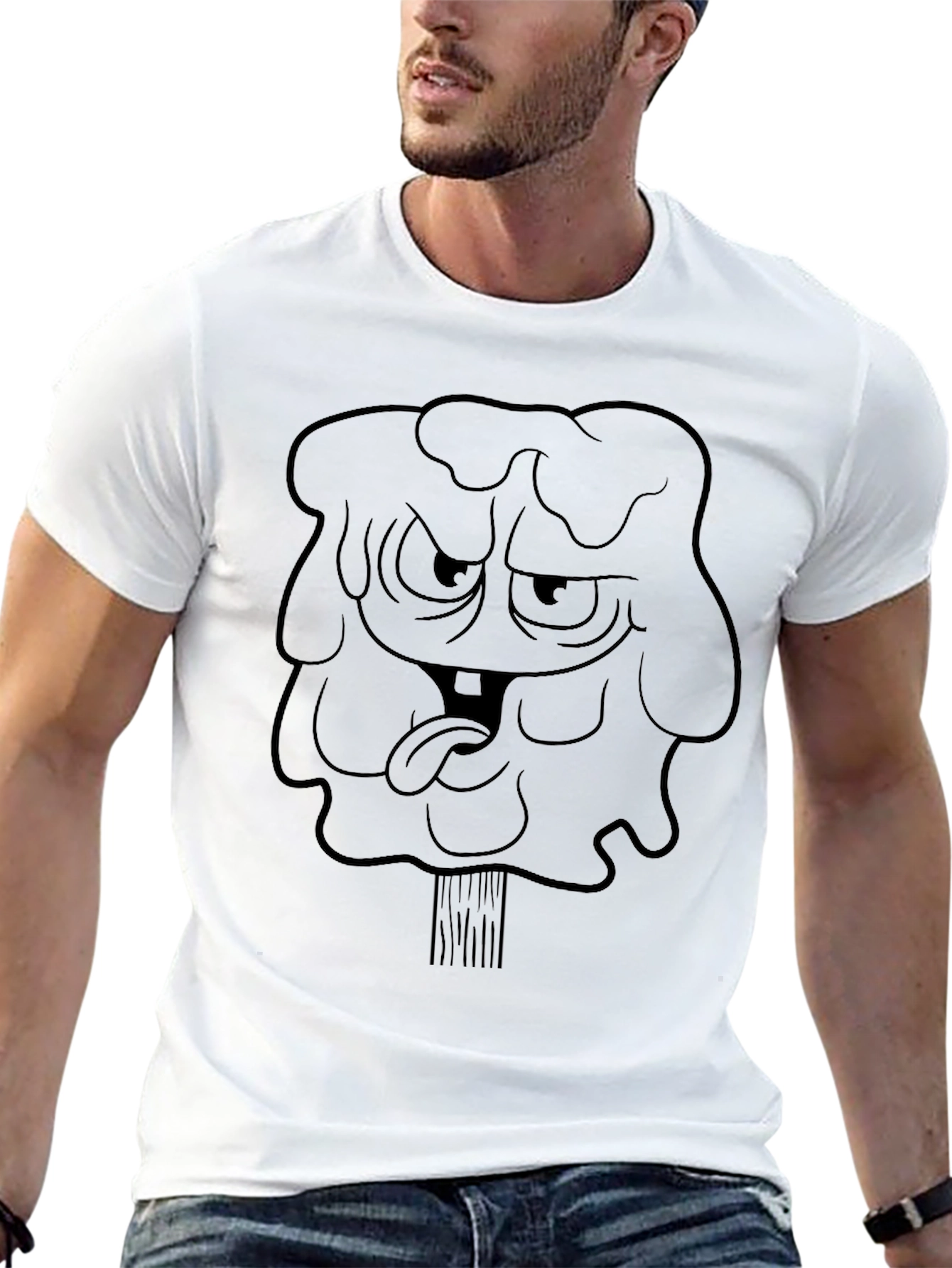 Mens Black Graphic Tee - Cartoon Character