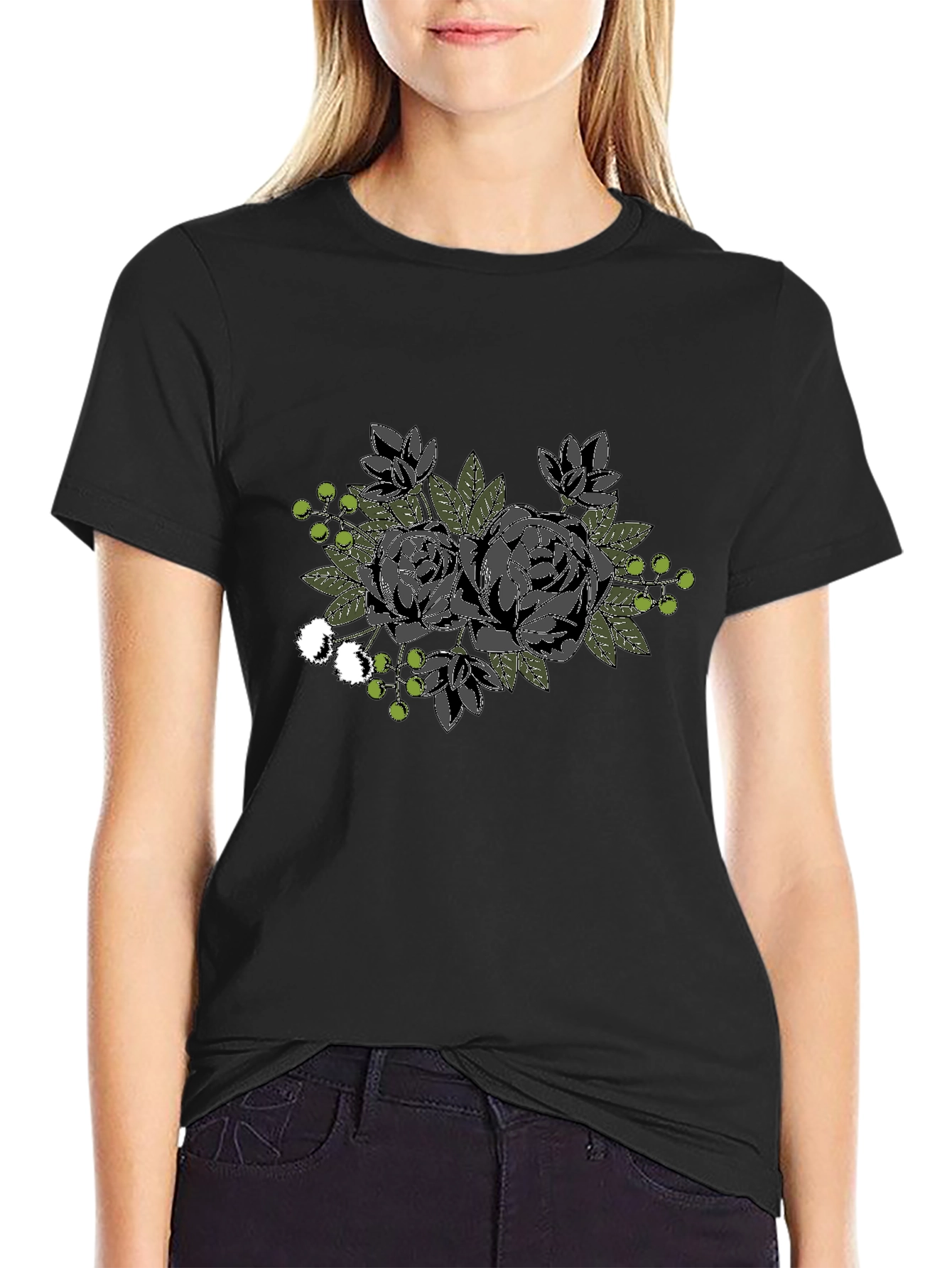 Floral Graphic Black T-Shirt