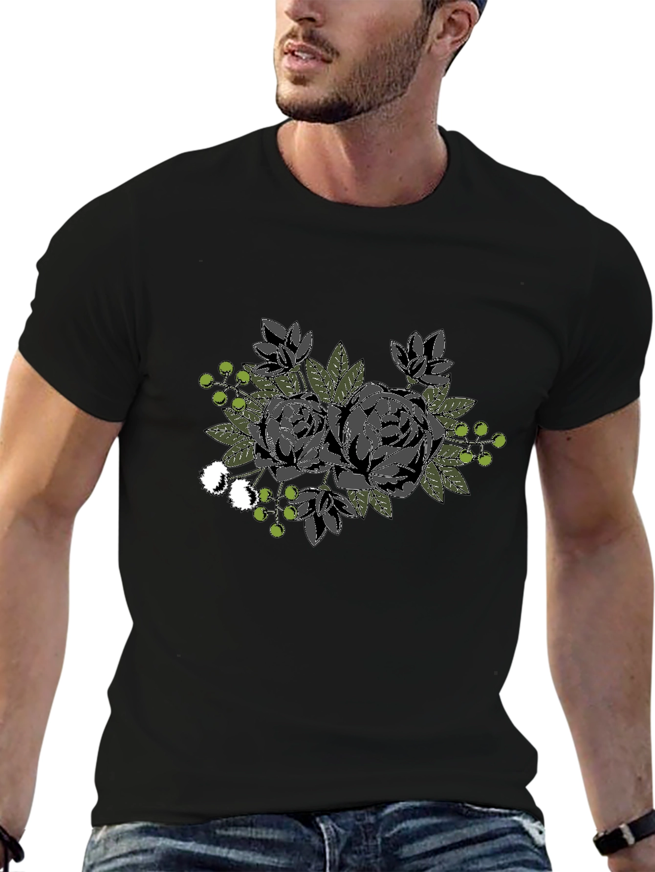 Floral Graphic Black T-Shirt