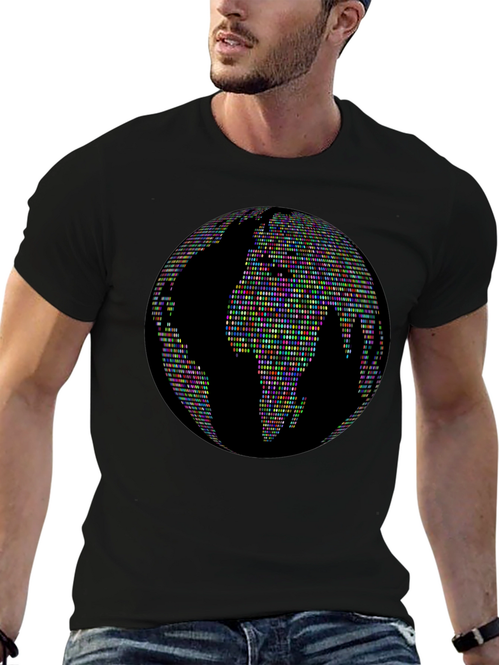 Globe People Graphic Print Black T-Shirt