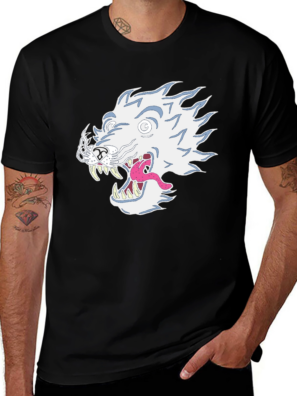 Black T-Shirt with Graphic Animal Print