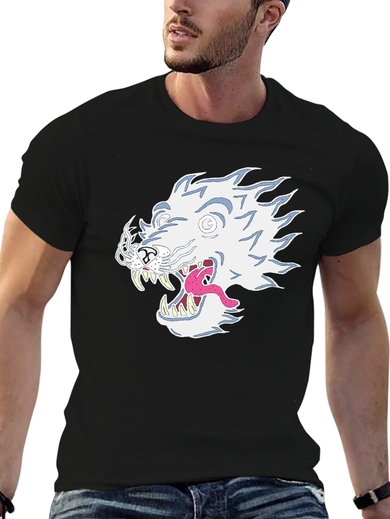 Black T-Shirt with Graphic Animal Print