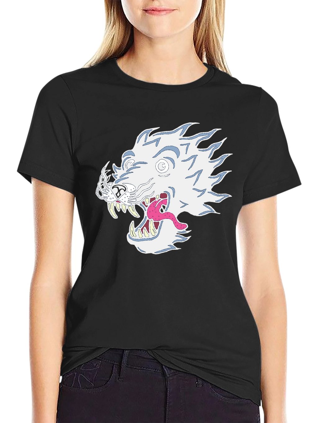Black T-Shirt with Graphic Animal Print