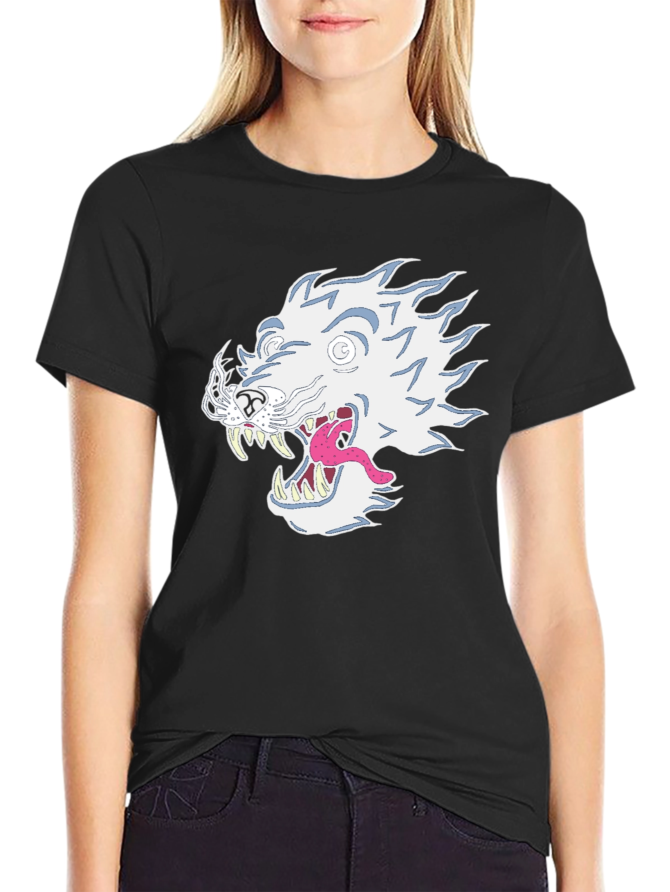 Black T-Shirt with Graphic Animal Print