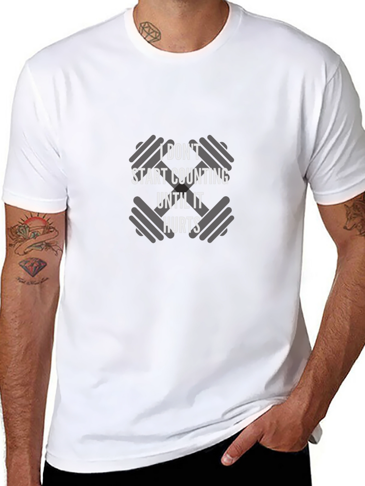 Motivational Workout T-Shirt: I Dont Start Counting Until It Hurts