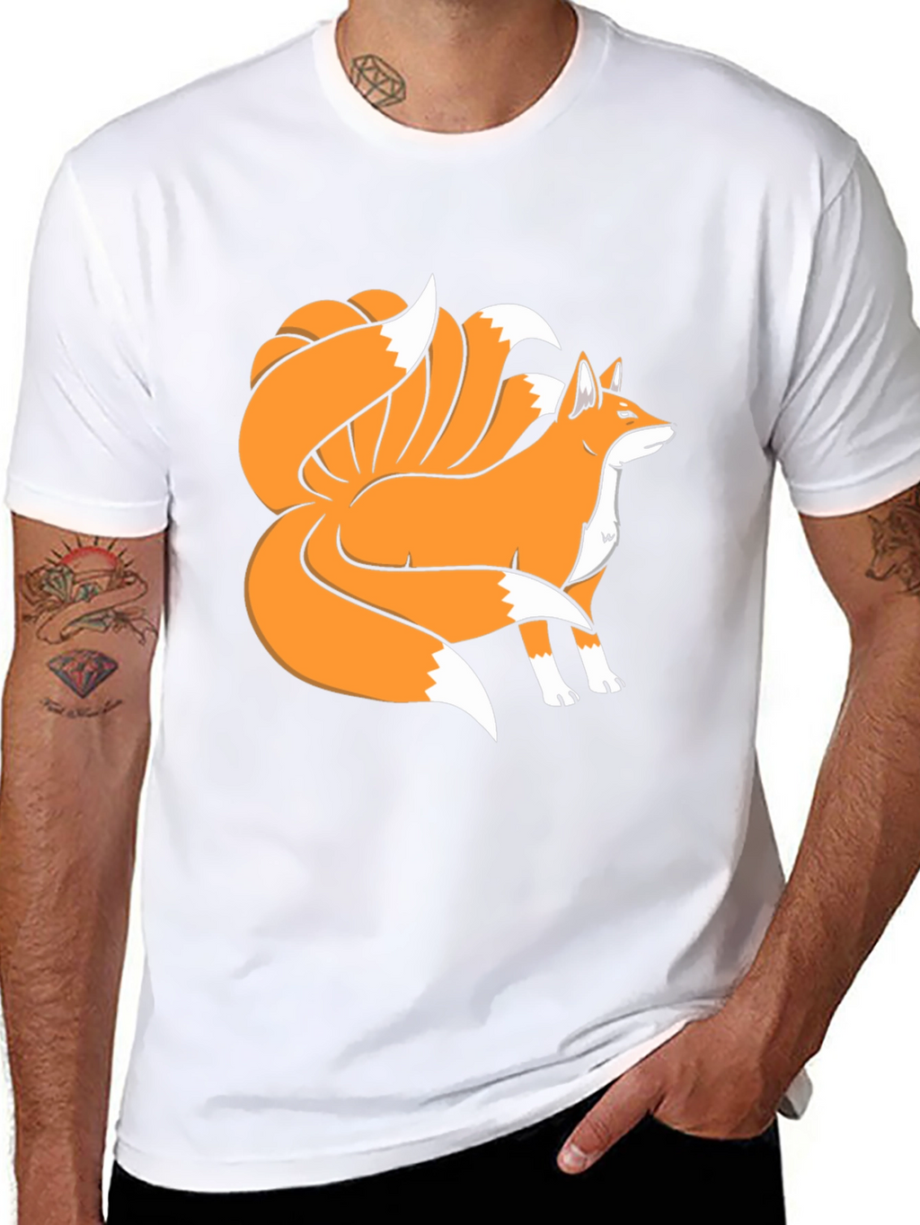 Nine-Tailed Fox Graphic Tee - Black Cotton Blend
