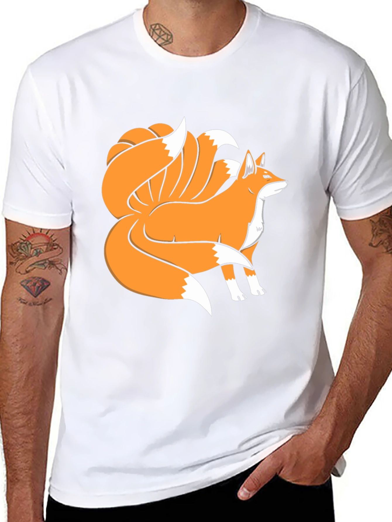 Nine-Tailed Fox Graphic Tee - Black Cotton Blend