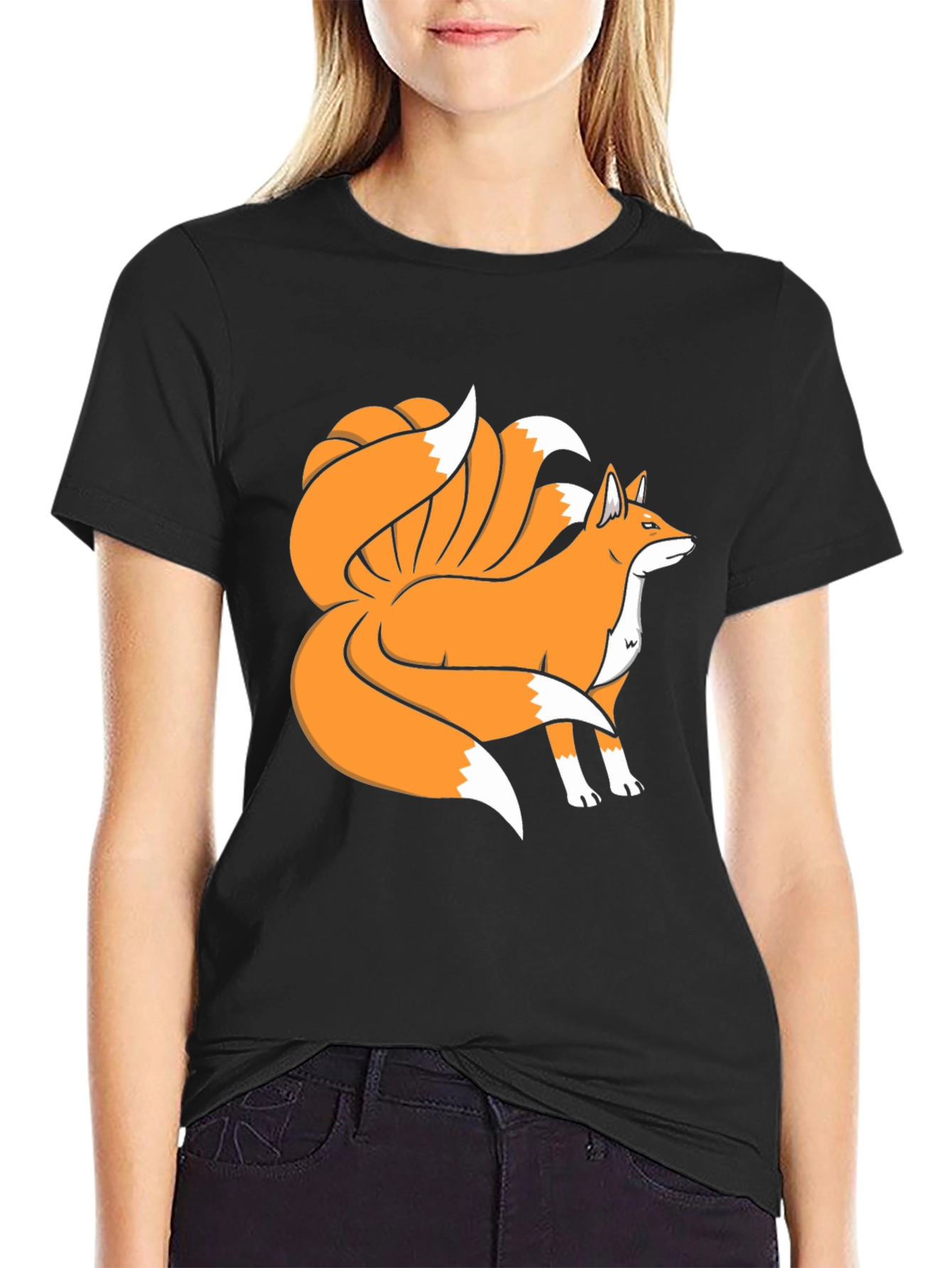 Nine-Tailed Fox Graphic Tee - Black Cotton Blend