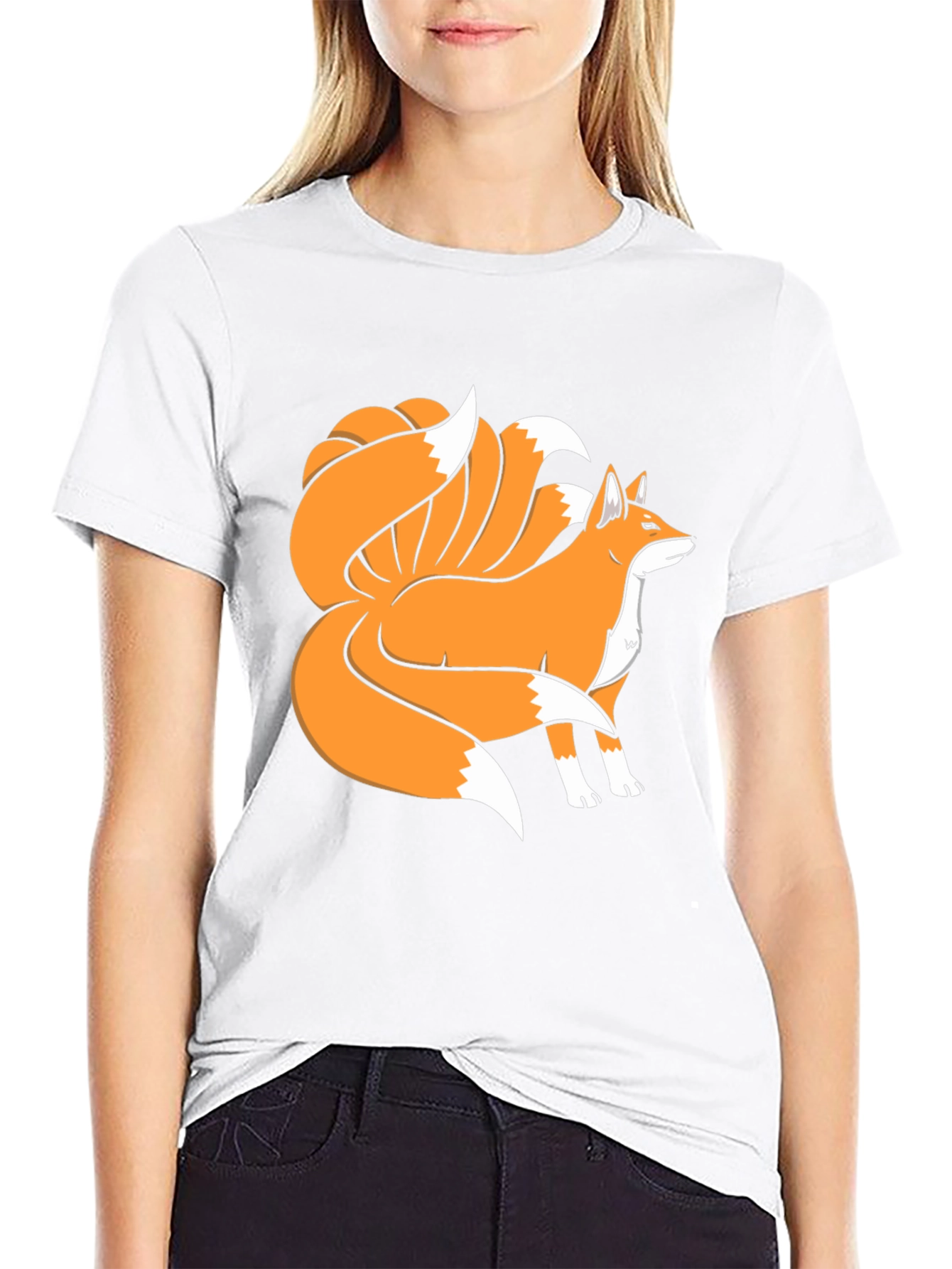 Nine-Tailed Fox Graphic Tee - Black Cotton Blend