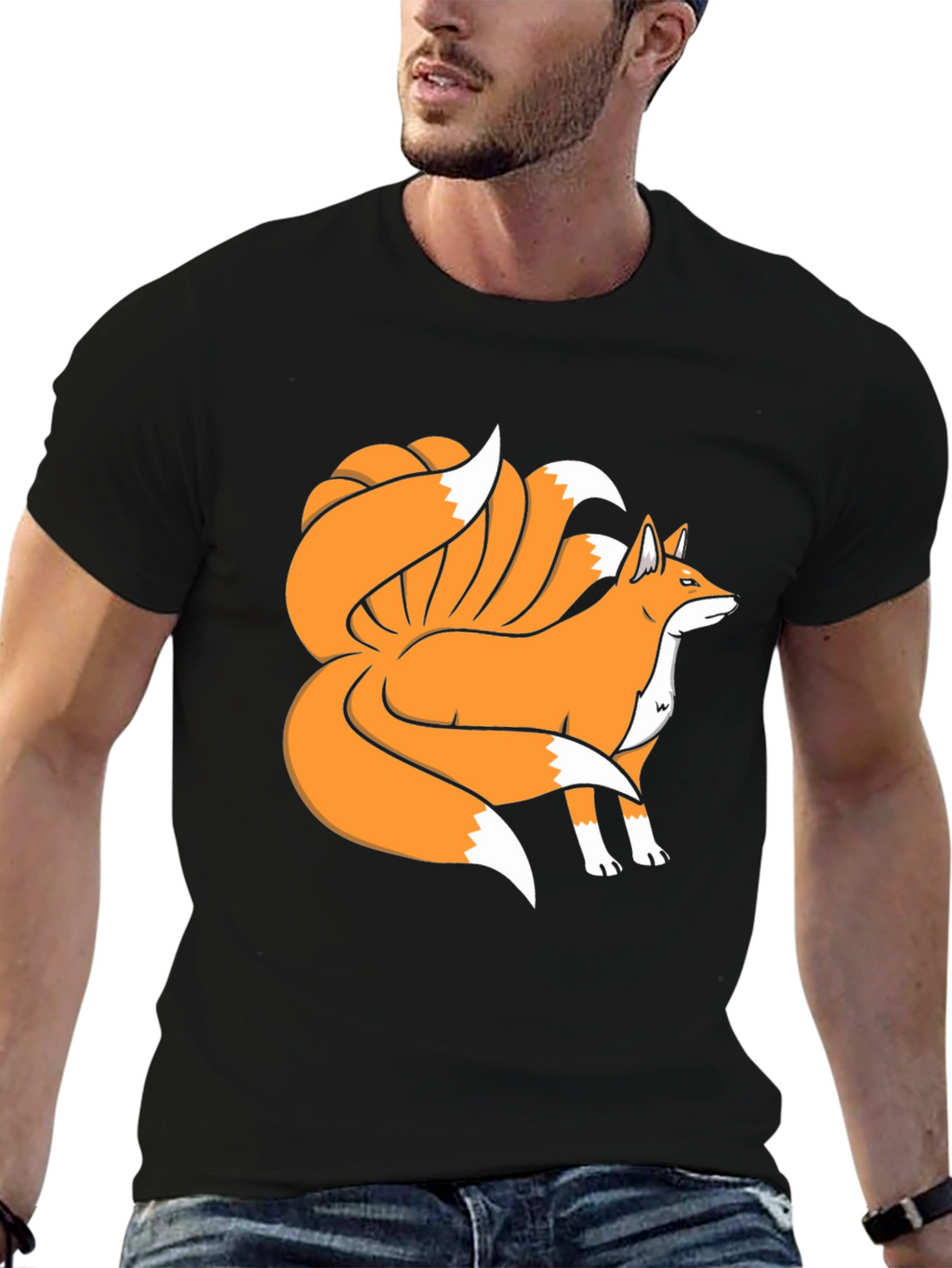 Nine-Tailed Fox Graphic Tee - Black Cotton Blend
