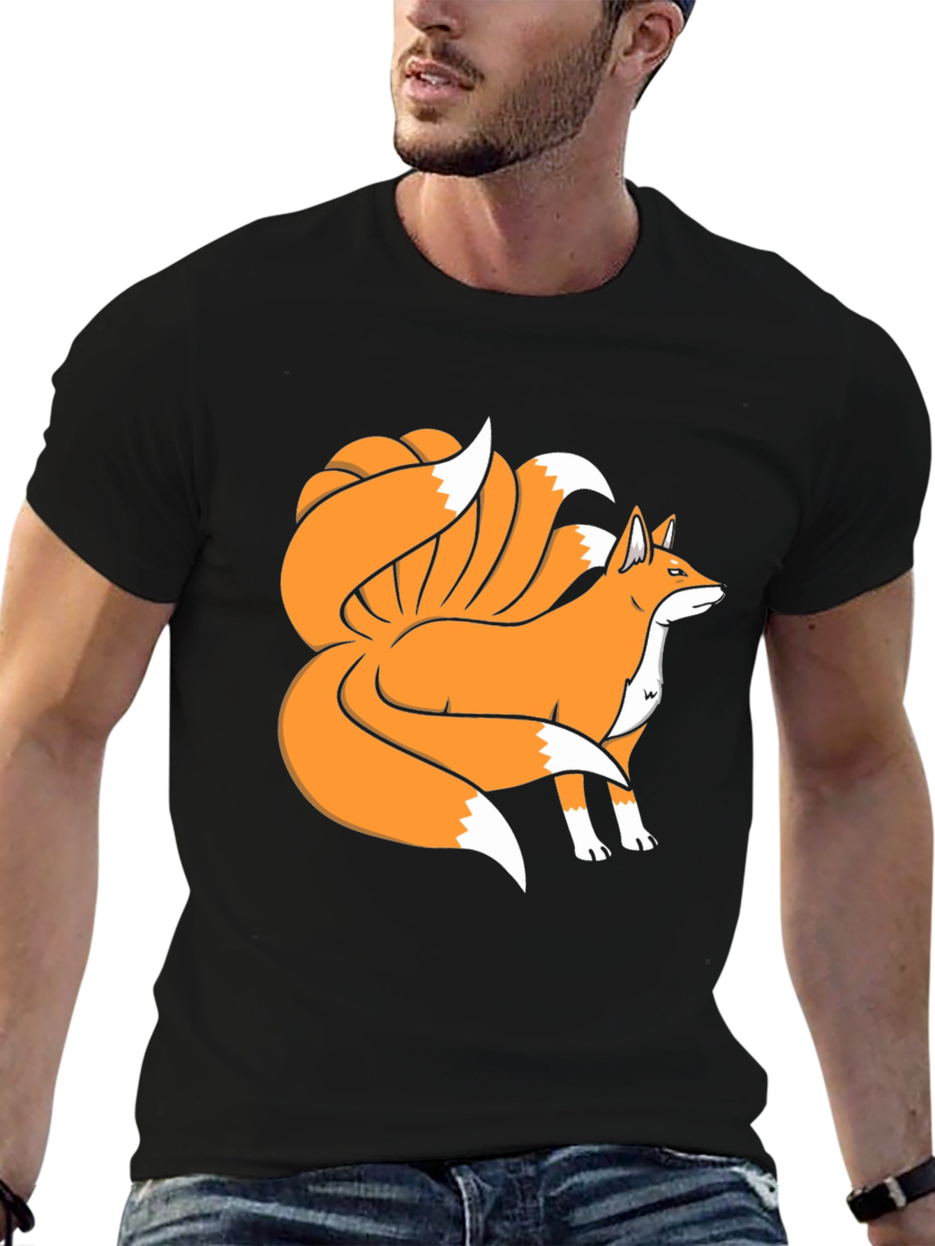 Nine-Tailed Fox Graphic Tee - Black Cotton Blend