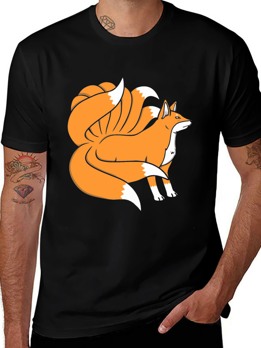 Nine-Tailed Fox Graphic Tee - Black Cotton Blend