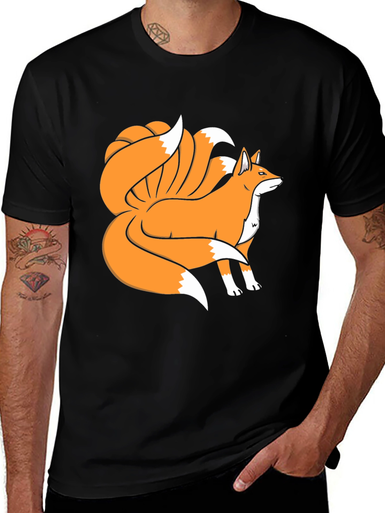 Nine-Tailed Fox Graphic Tee - Black Cotton Blend