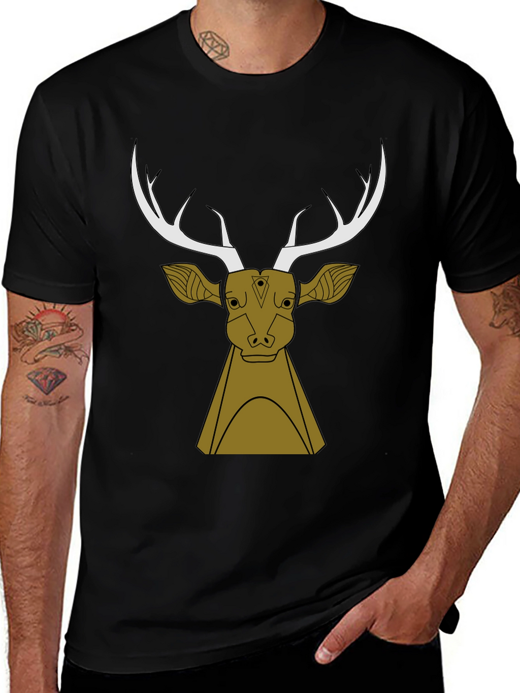 Stylish Black T-Shirt with Deer Graphic Design