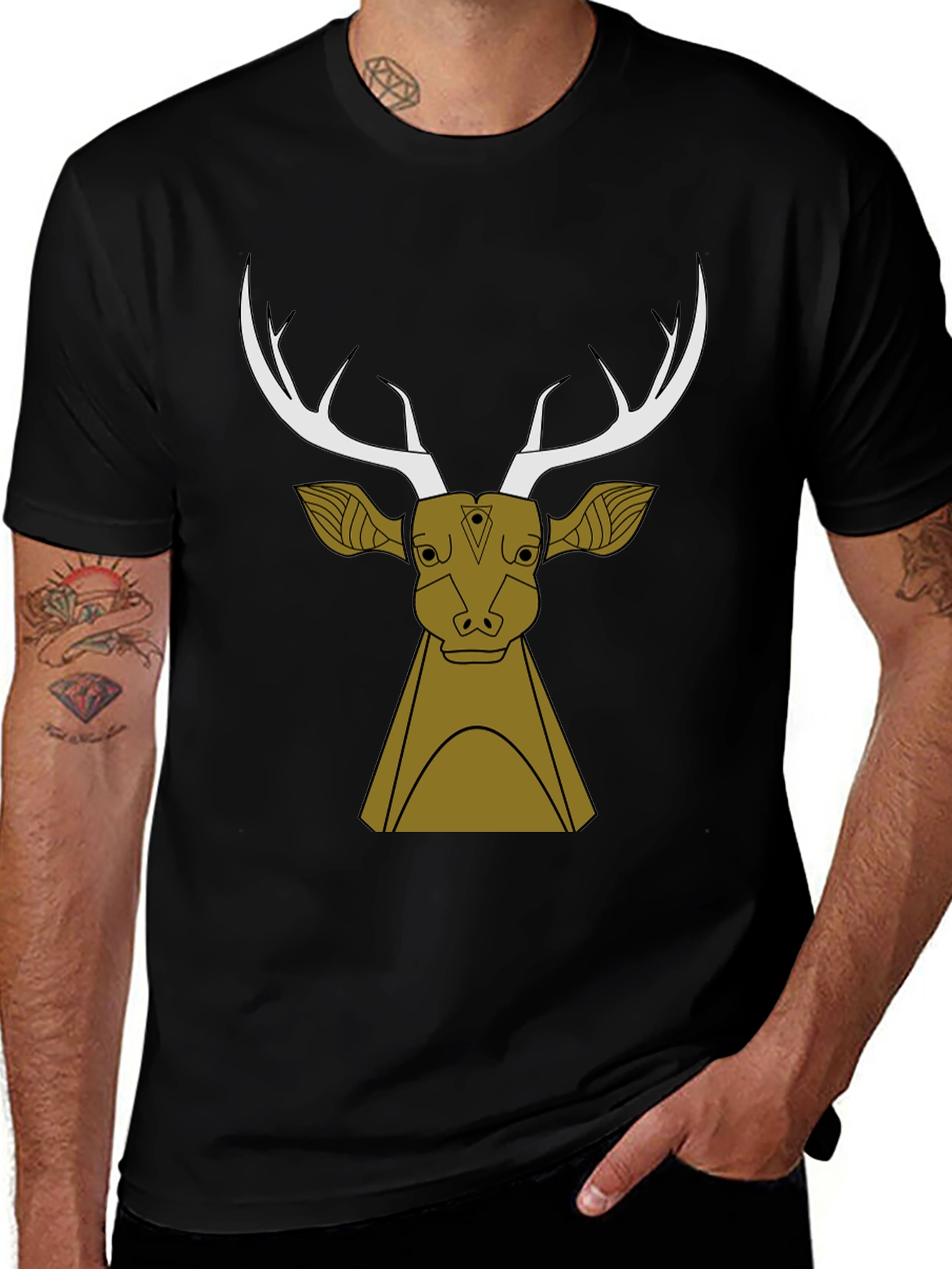 Stylish Black T-Shirt with Deer Graphic Design