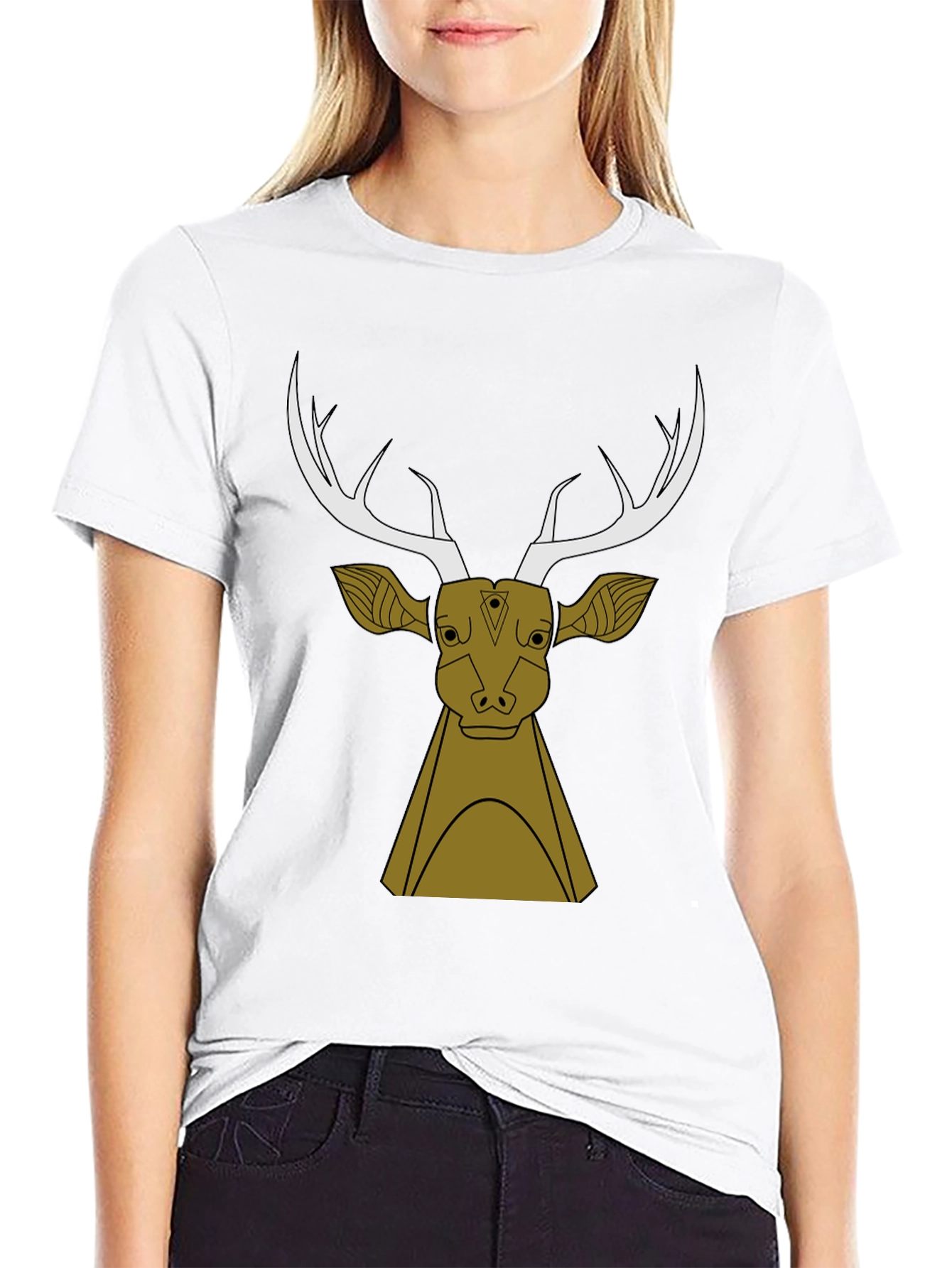 Stylish Black T-Shirt with Deer Graphic Design