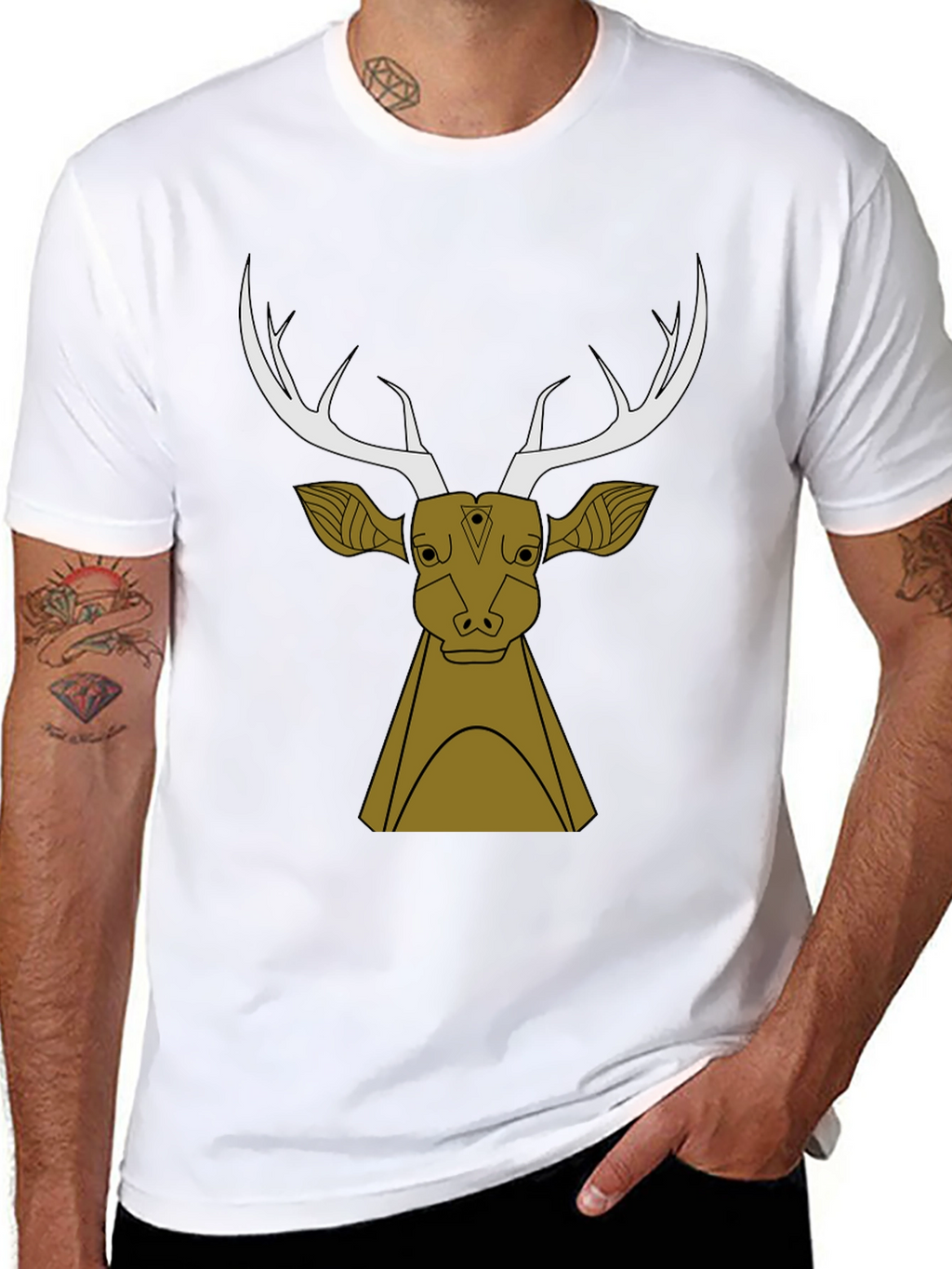Stylish Black T-Shirt with Deer Graphic Design