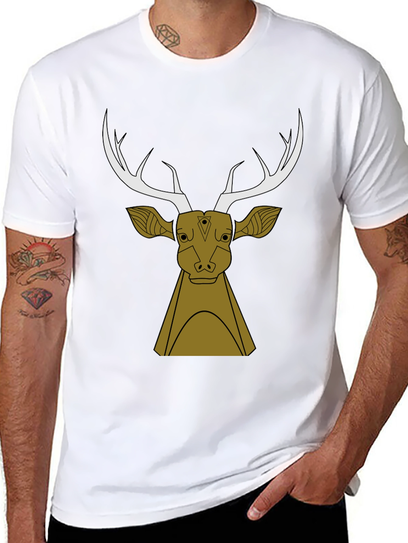 Stylish Black T-Shirt with Deer Graphic Design
