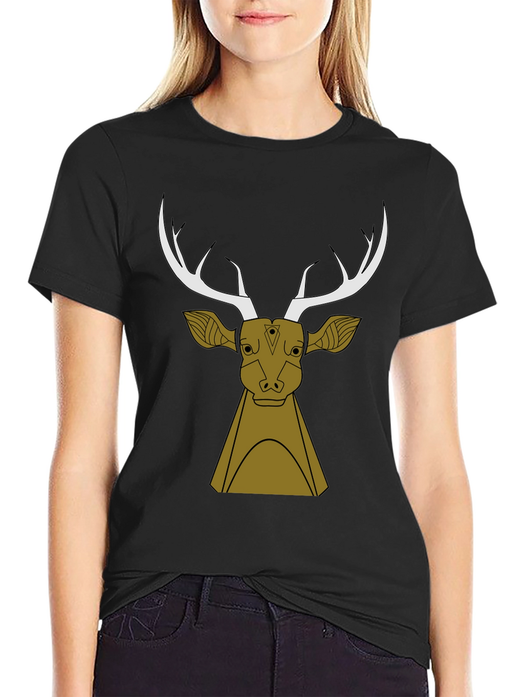 Stylish Black T-Shirt with Deer Graphic Design