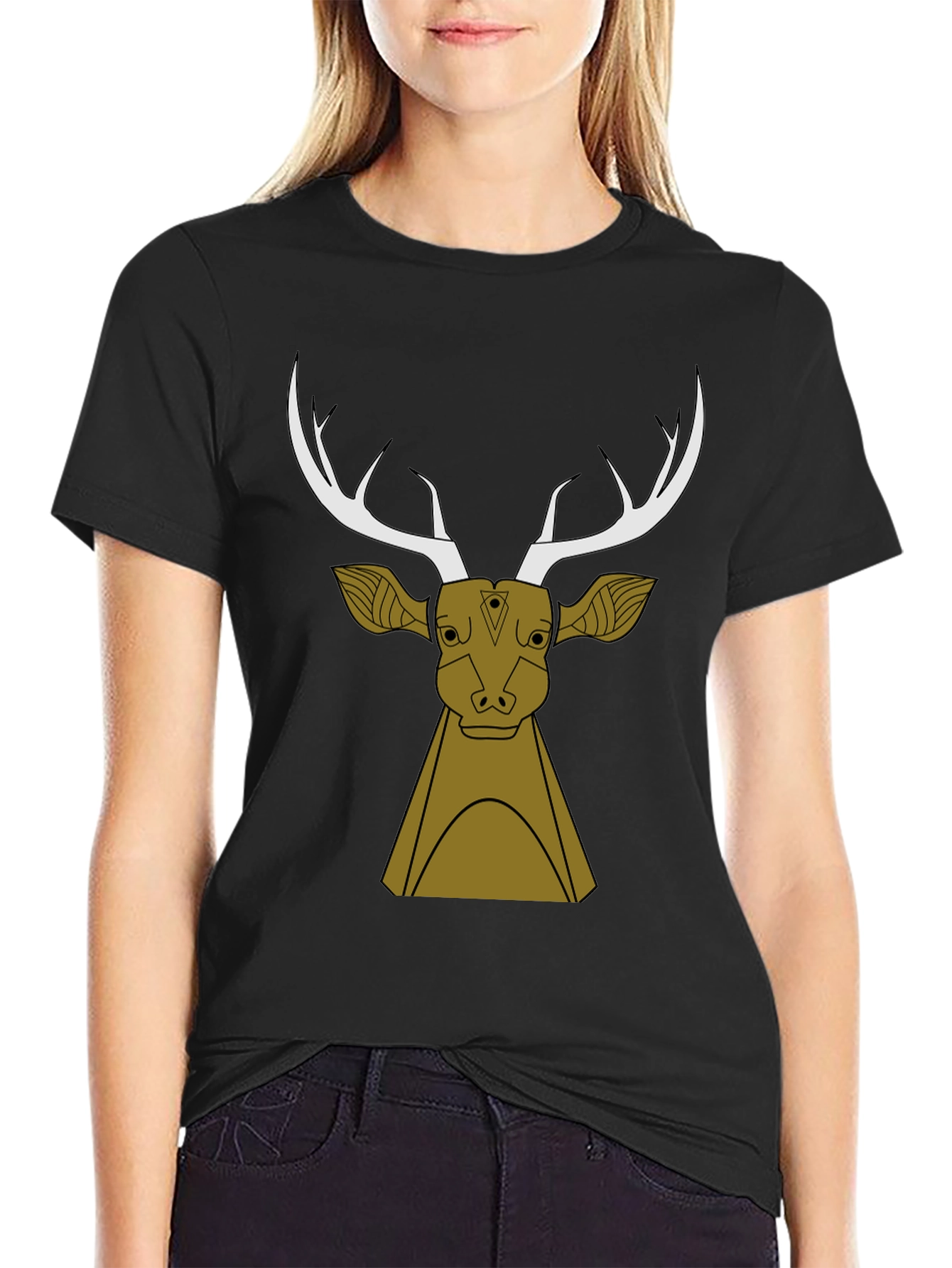 Stylish Black T-Shirt with Deer Graphic Design