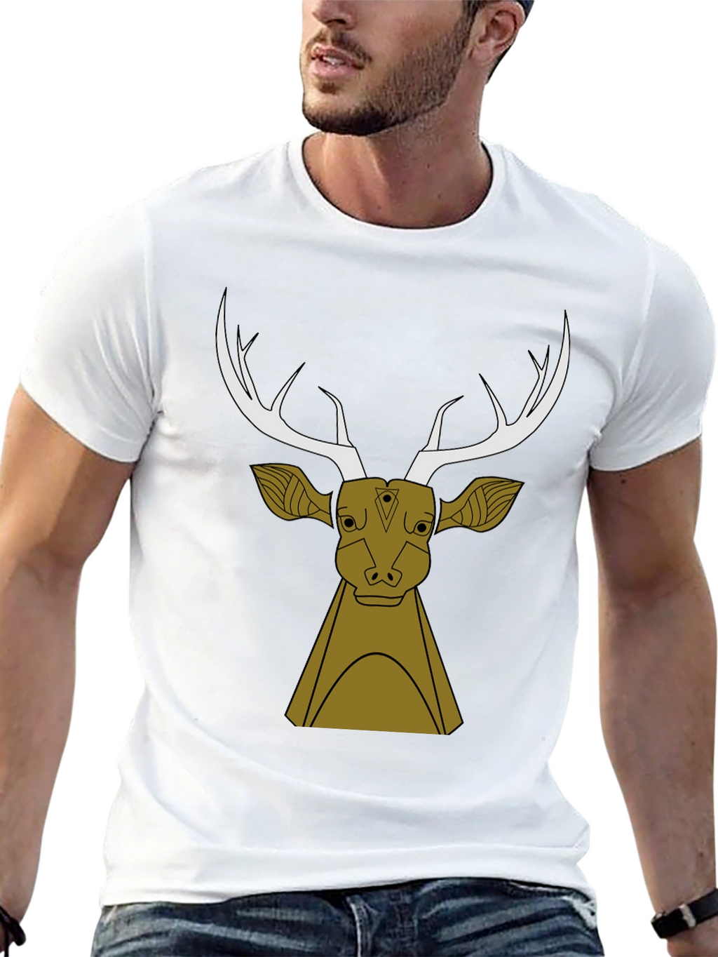 Stylish Black T-Shirt with Deer Graphic Design