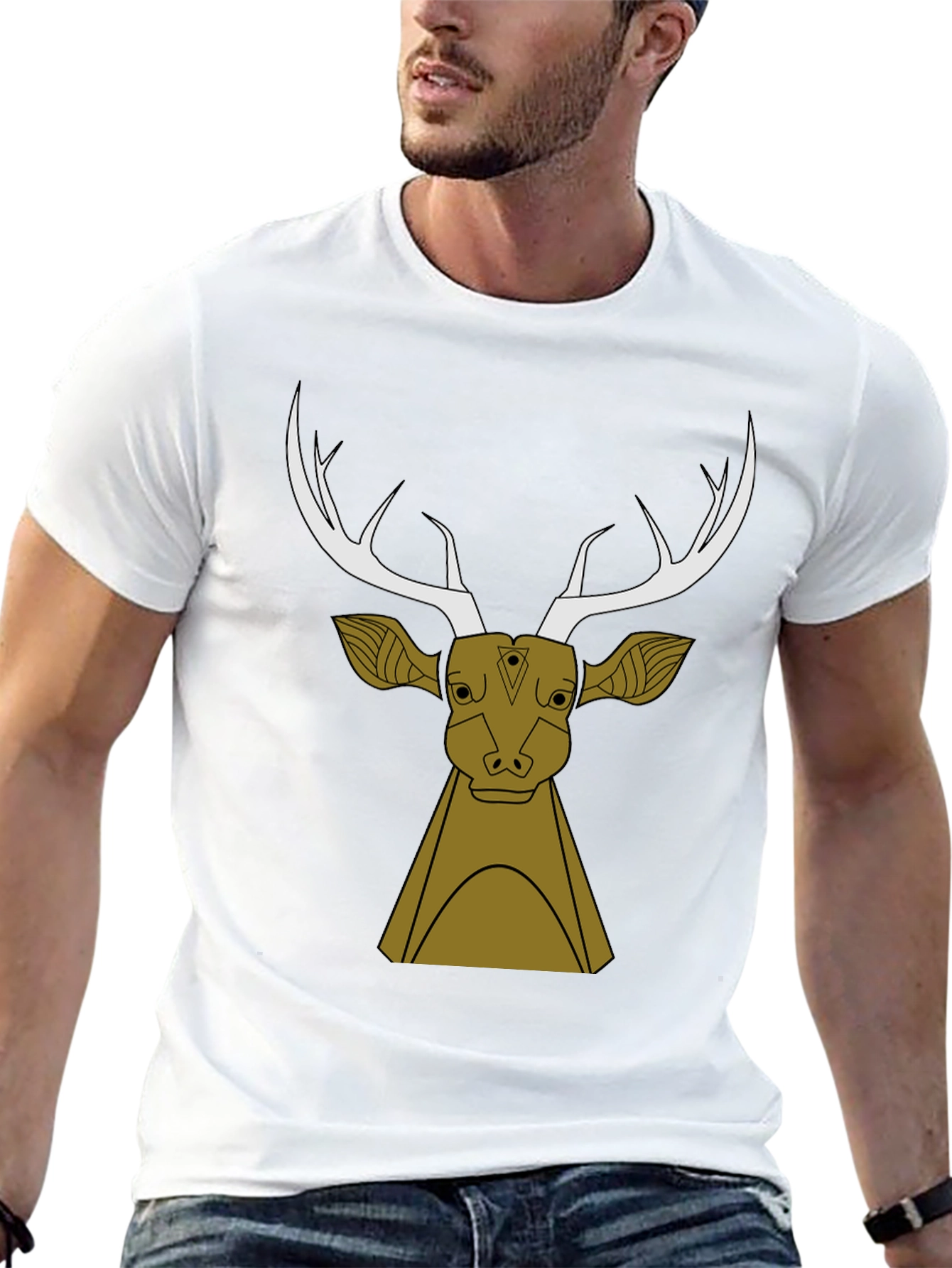Stylish Black T-Shirt with Deer Graphic Design
