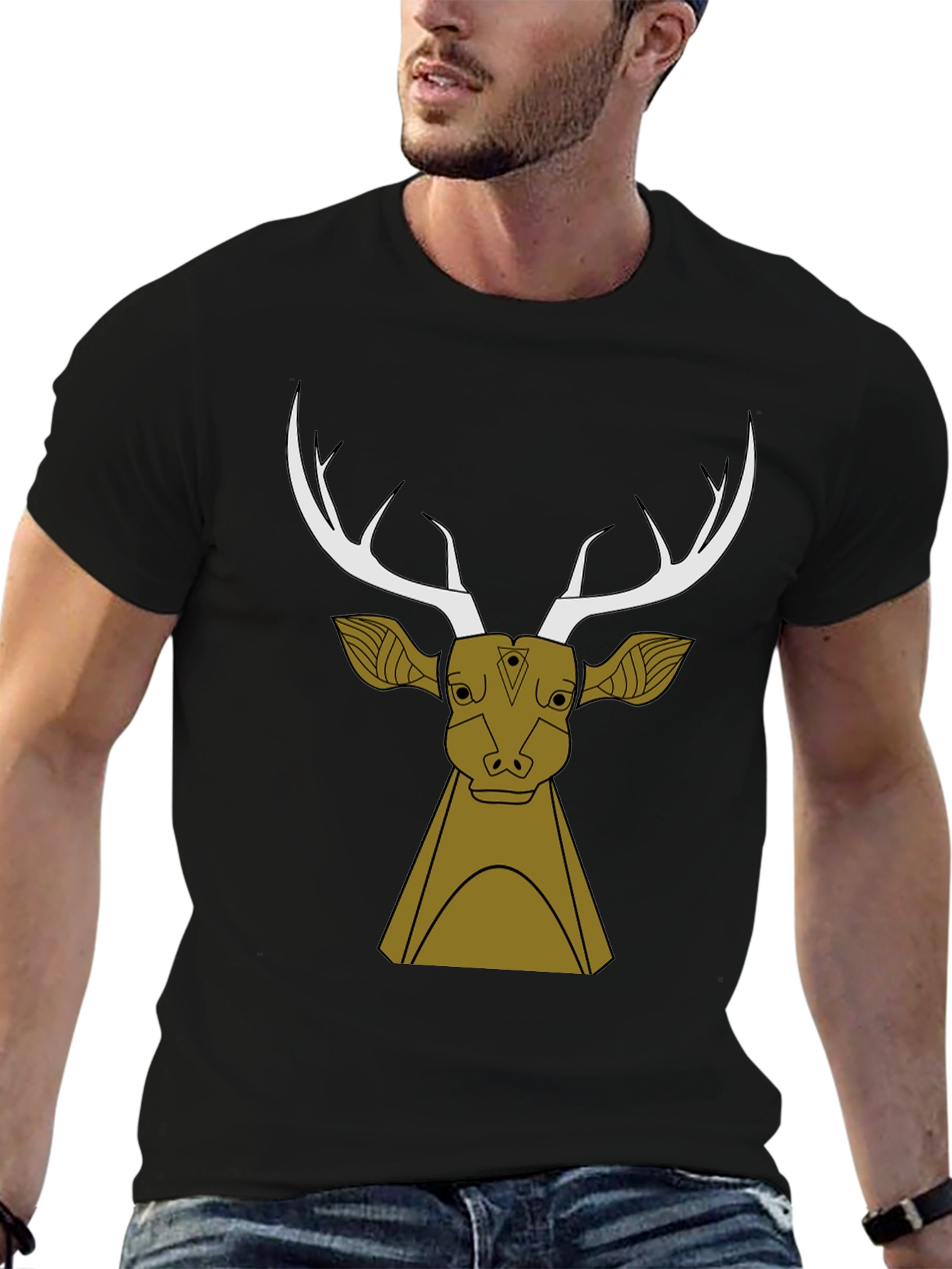 Stylish Black T-Shirt with Deer Graphic Design
