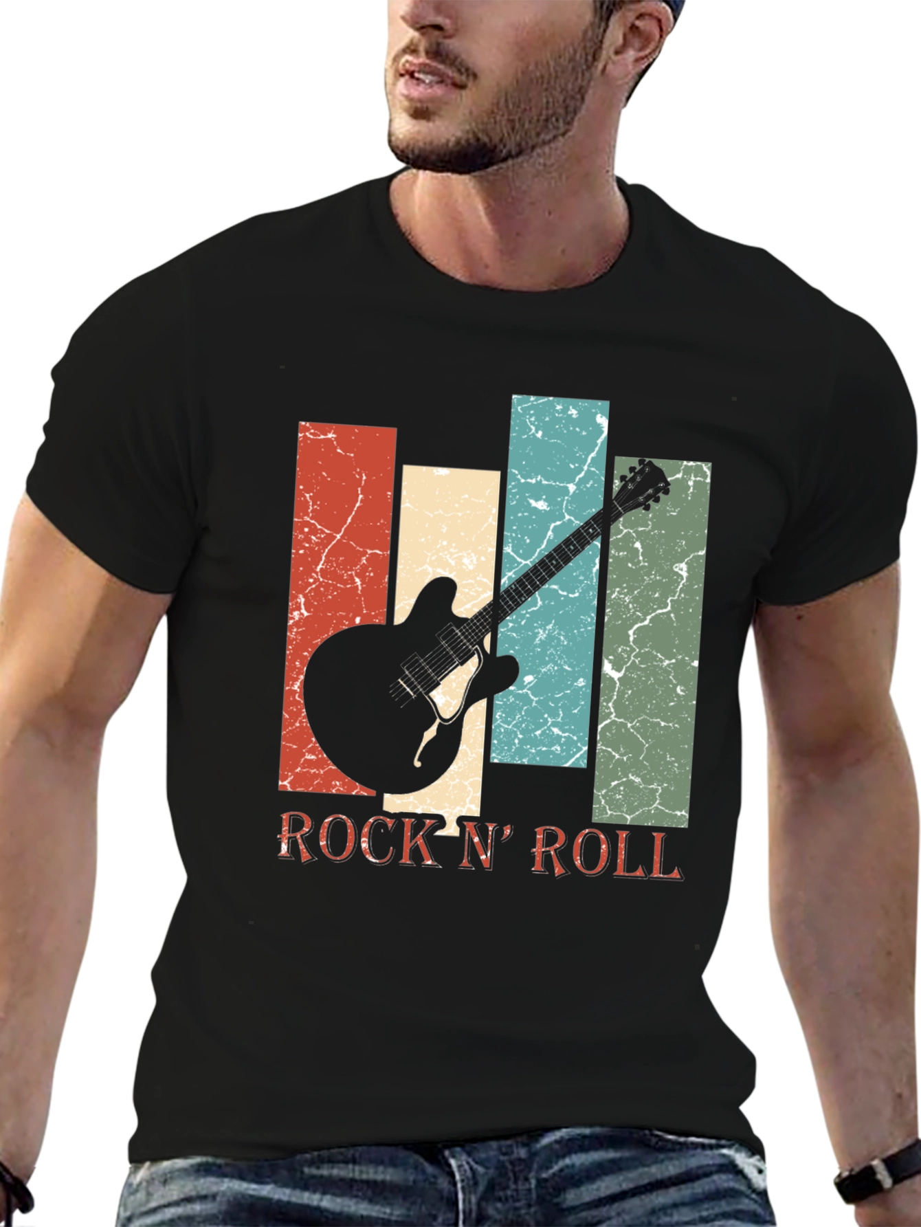 Retro Rock N Roll Guitar Graphic Tee