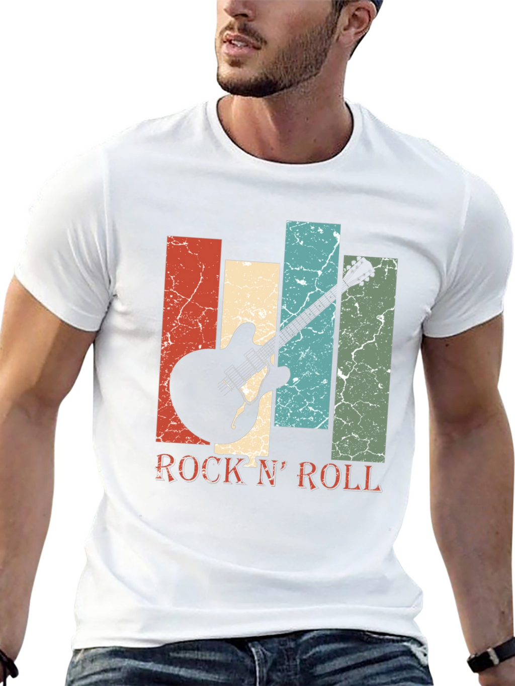 Retro Rock N Roll Guitar Graphic Tee
