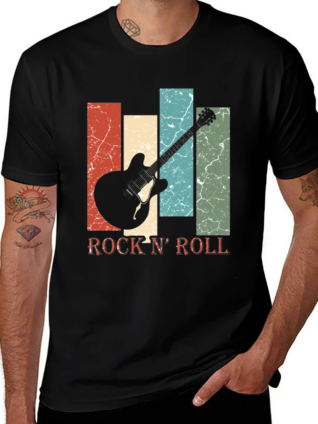 Retro Rock N Roll Guitar Graphic Tee