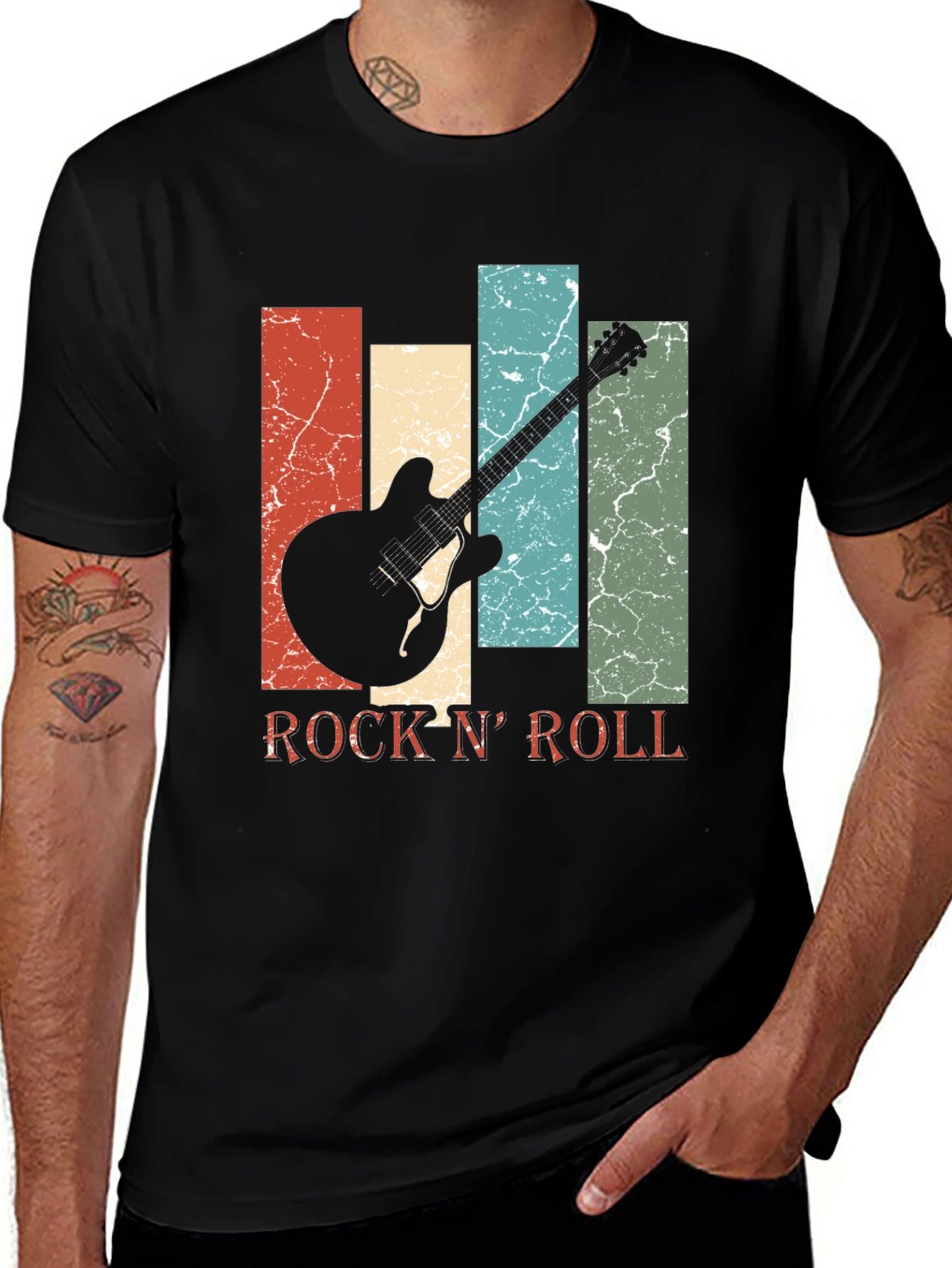 Retro Rock N Roll Guitar Graphic Tee