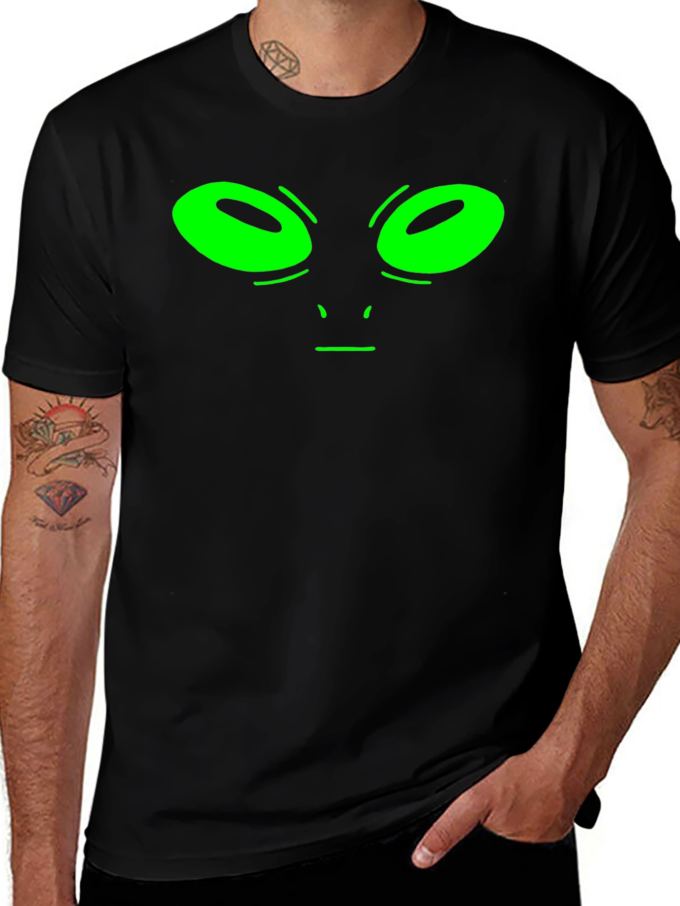 Alien Face Graphic Tee - Black Cotton T-Shirt