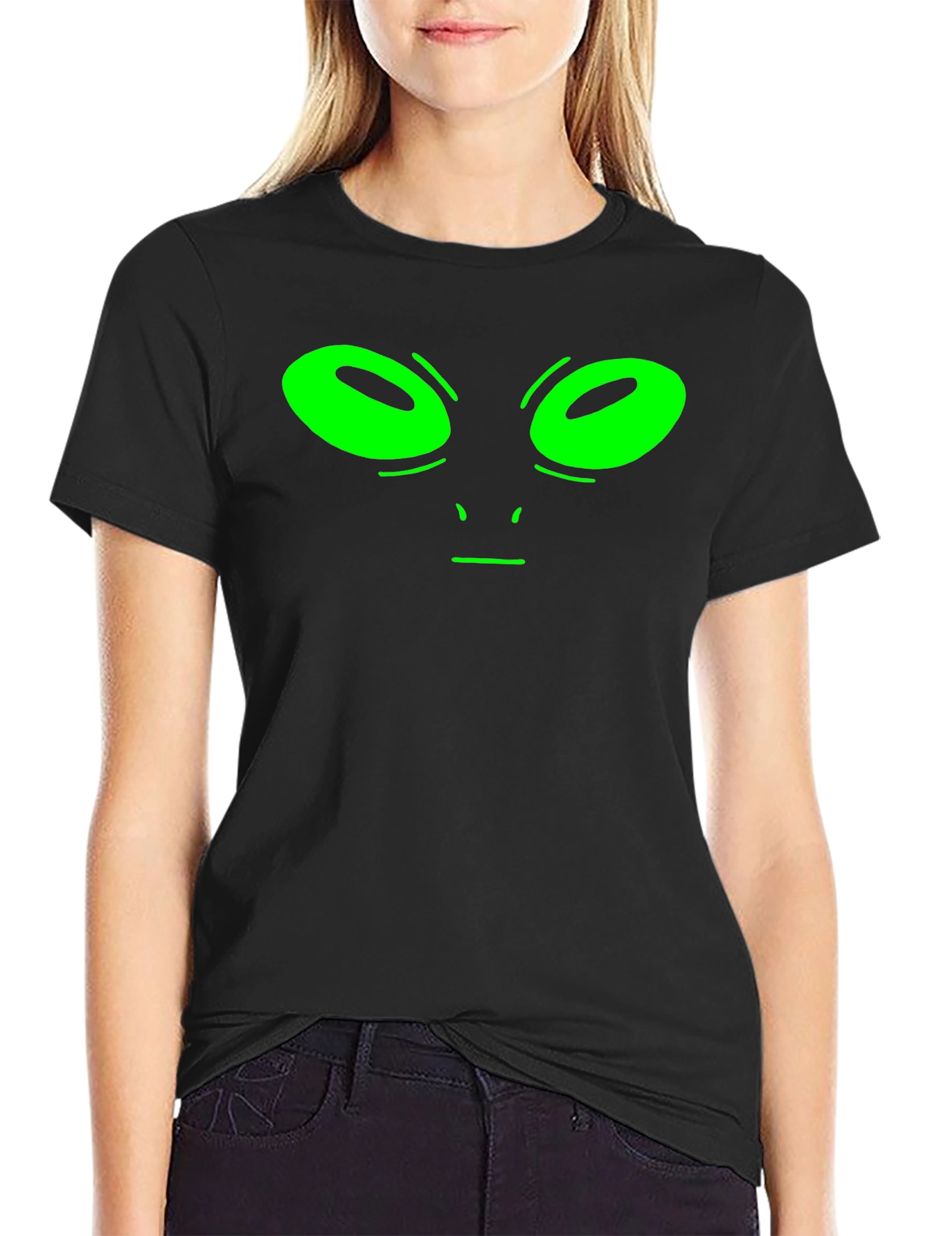 Alien Face Graphic Tee - Black Cotton T-Shirt